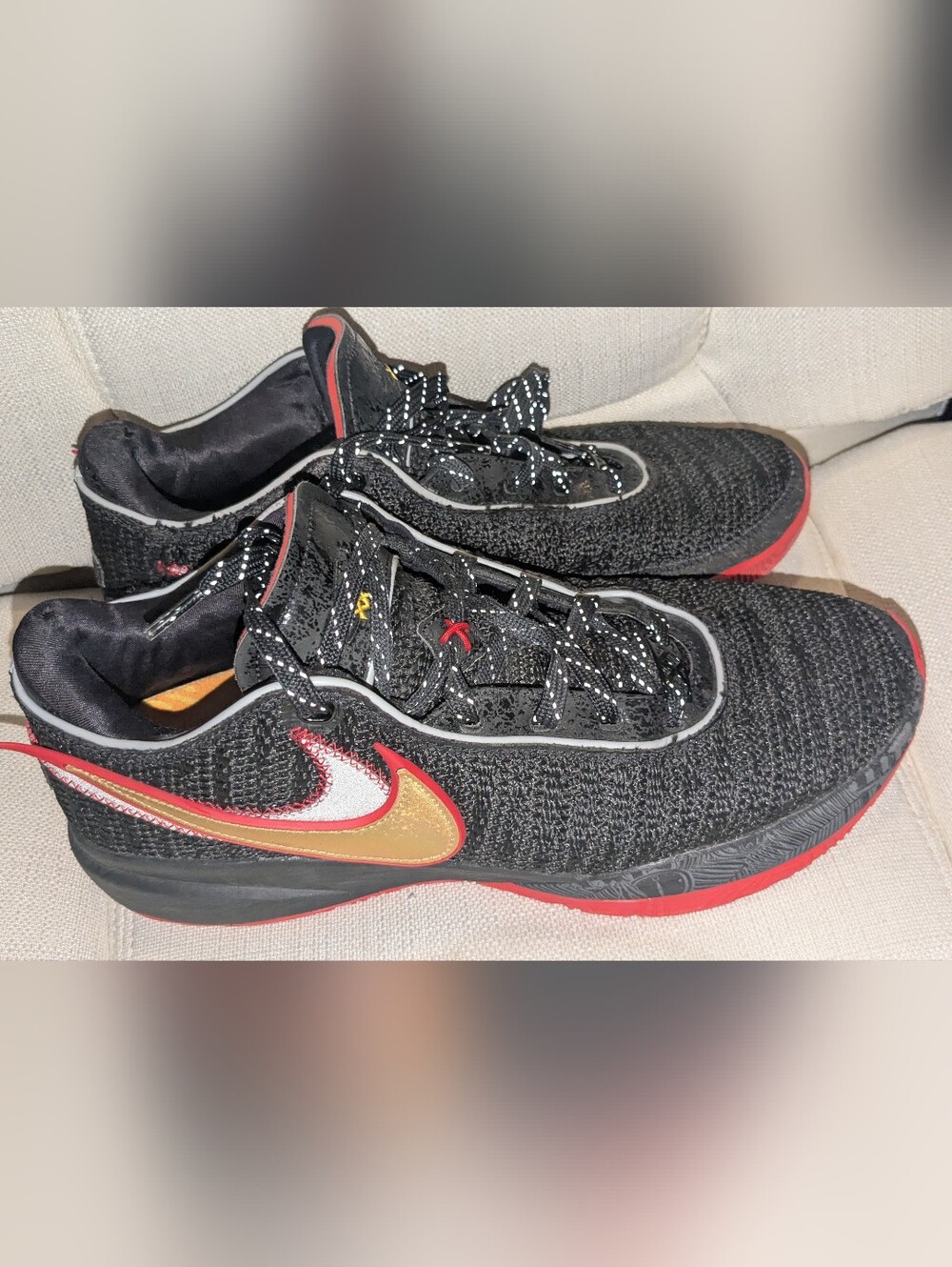 Nike Lebron 20 Trinity Black Knit Sneakers with Gold & Red